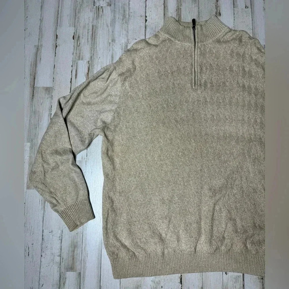 Joseph Abboud Joe Sweater Shirt Men XL Beige Quarter Neck Zip Classic Cotton - Picture 3 of 13